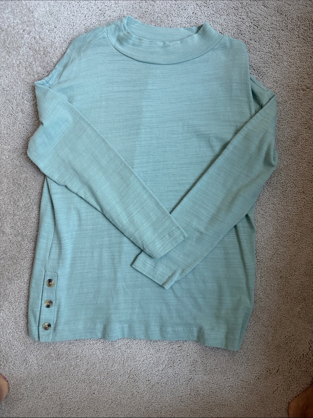 Mint green  Long Sleeve Knit Top with Side Button Detail